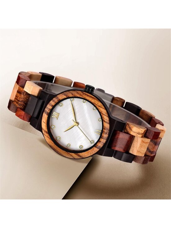 Women\'s White Analog Quartz Couples Colorful Bamboo Classic Design Wooden Watch main image 5